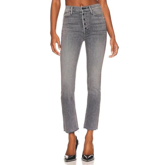 Mother The Pixie Dazzler Ankle Fray Button Fly Digging Up Dirt Charcoal Black 25 - Picture 1 of 12